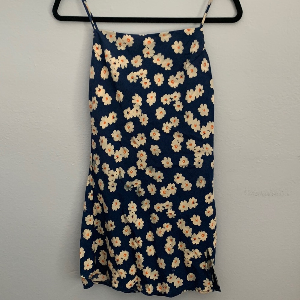 Blue Princess Polly Dress w/ White Floral Pattern